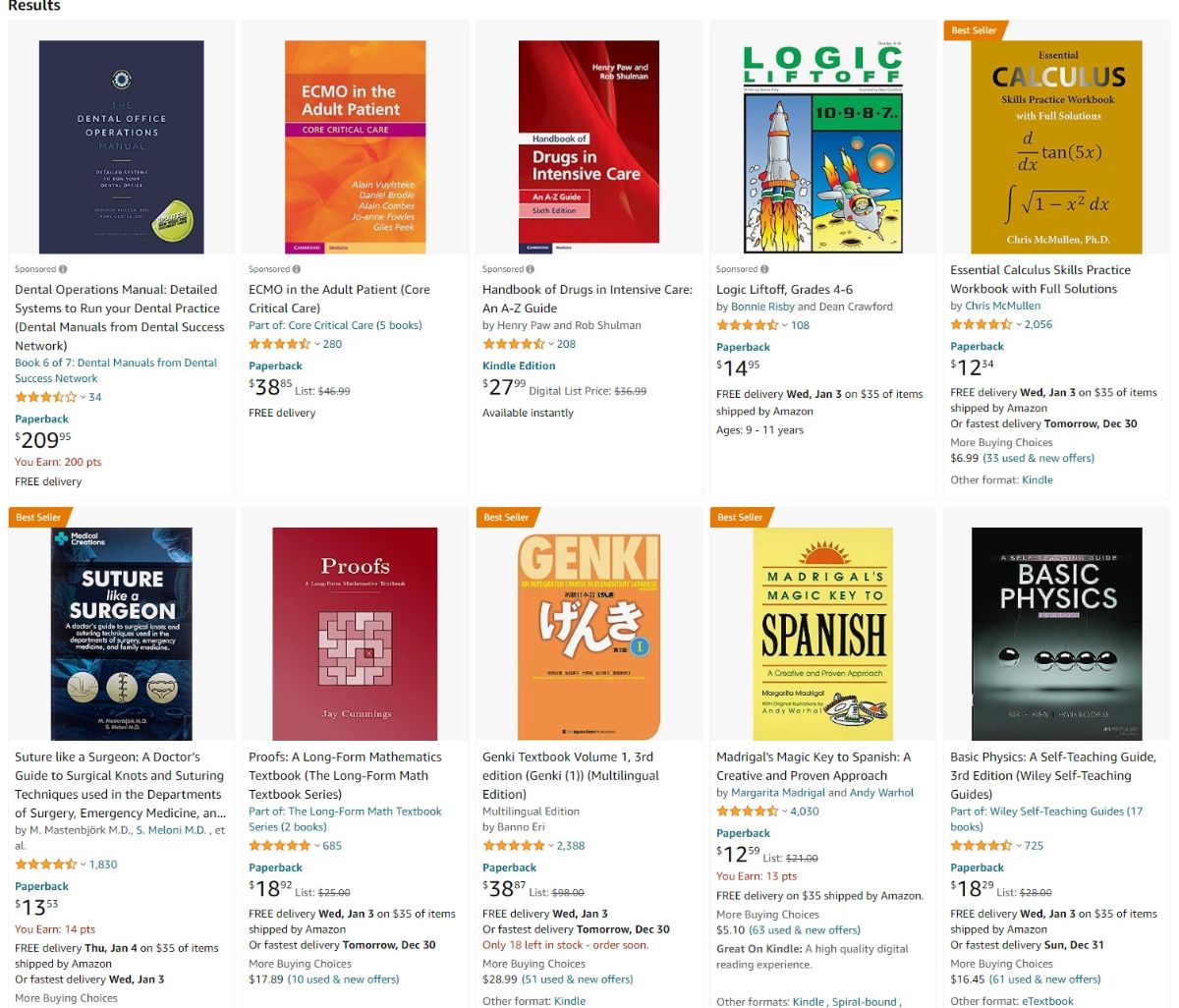 Textbooks on Amazon website screenshot.