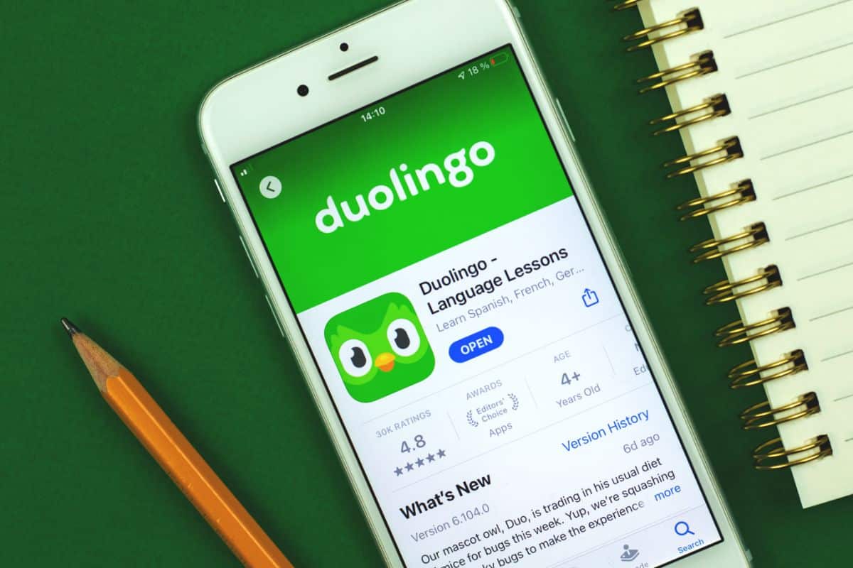 Duolingo app on the phone.
