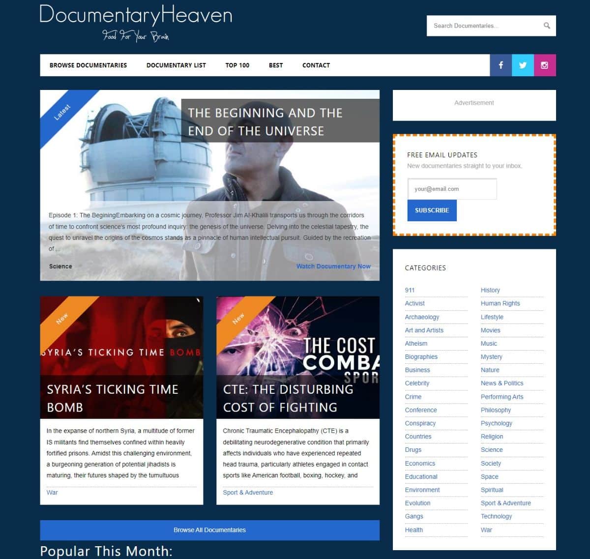 Documentary Heaven website screenshot.