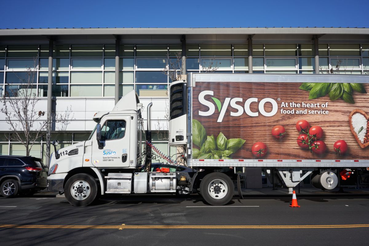 Sysco truck on the road.